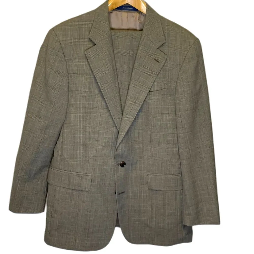 Polo University Club by Ralph Lauren Tan Black Blue Plaid Wool Suit Size 41Tall